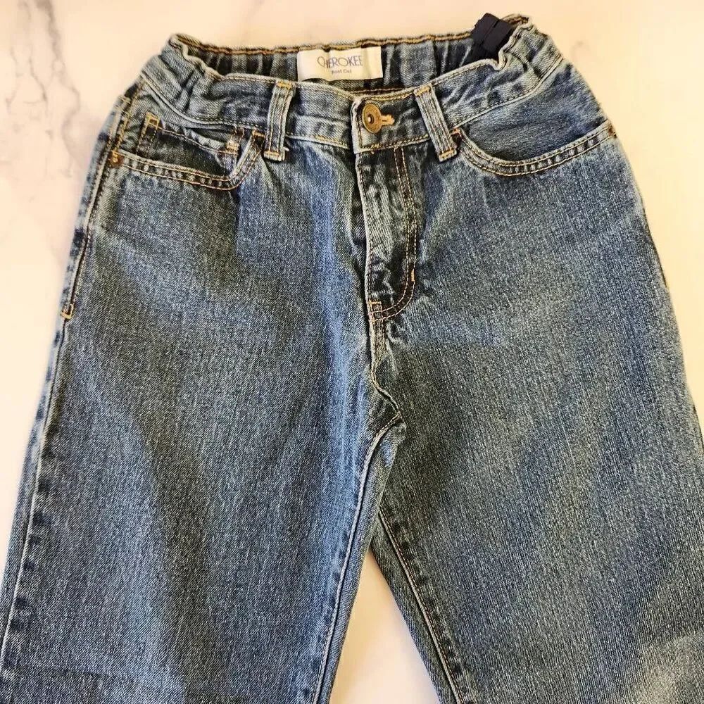 Cherokee boys youth size 12 blue denim jeans straight 100% cotton adjustable wai